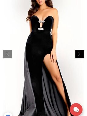 NWT Jovani Black velvet Evening Gown with Rhinestone Details and overskirt